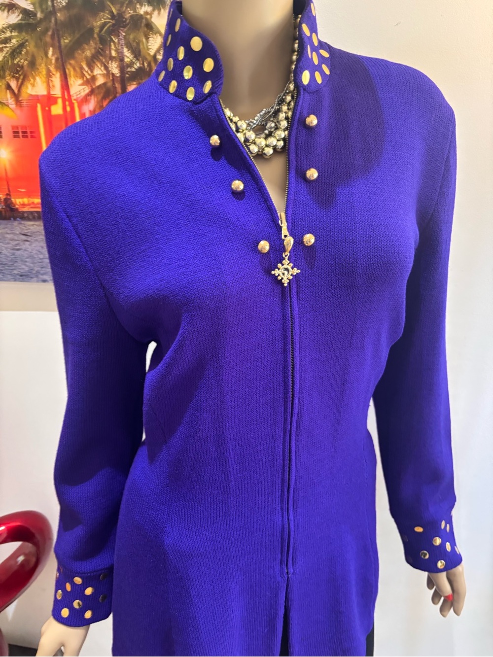 St. John Royal Purple Studded Jacket embellished blazer 10 M bling - Picture 2 of 5